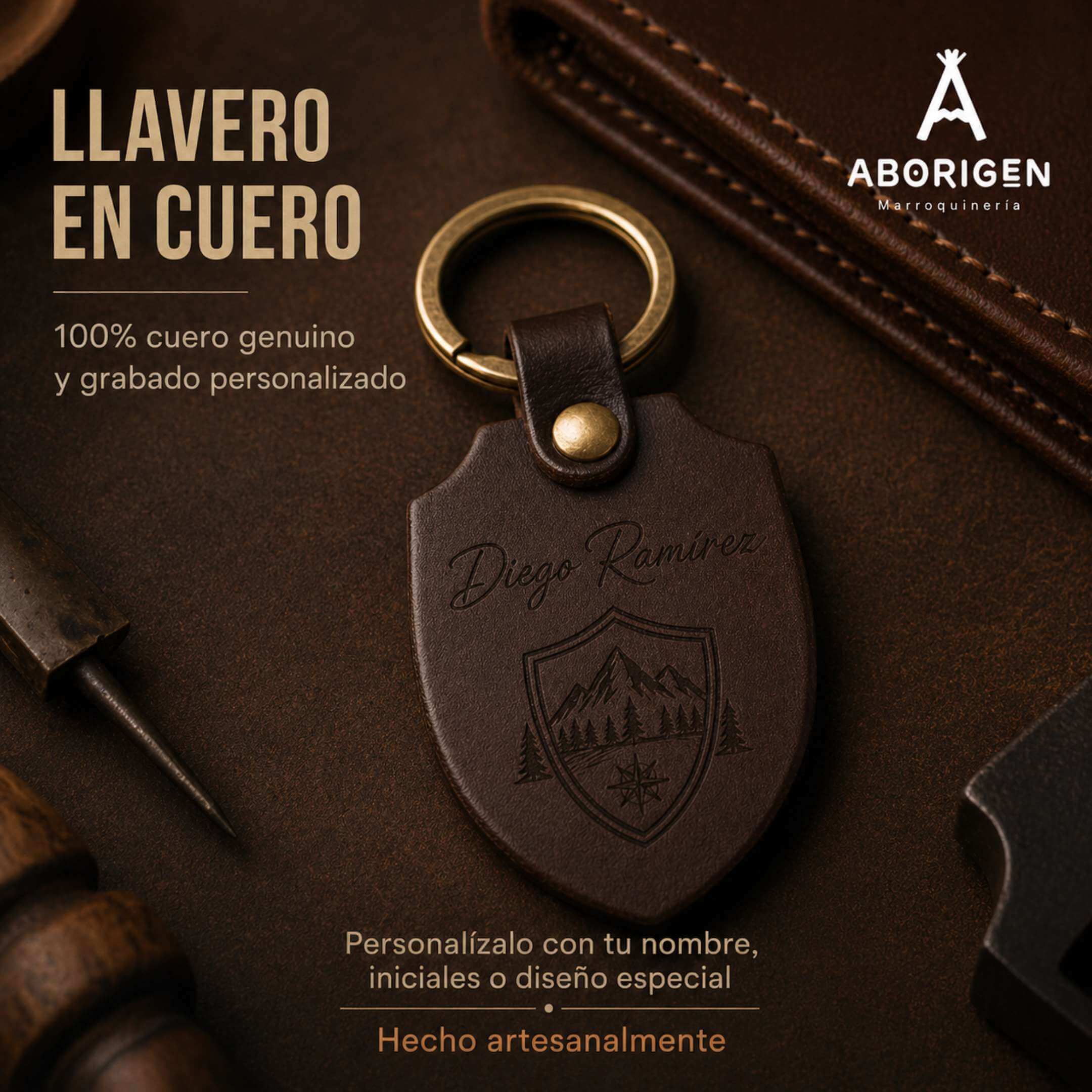 Llavero personalizado Aborigen en cuero